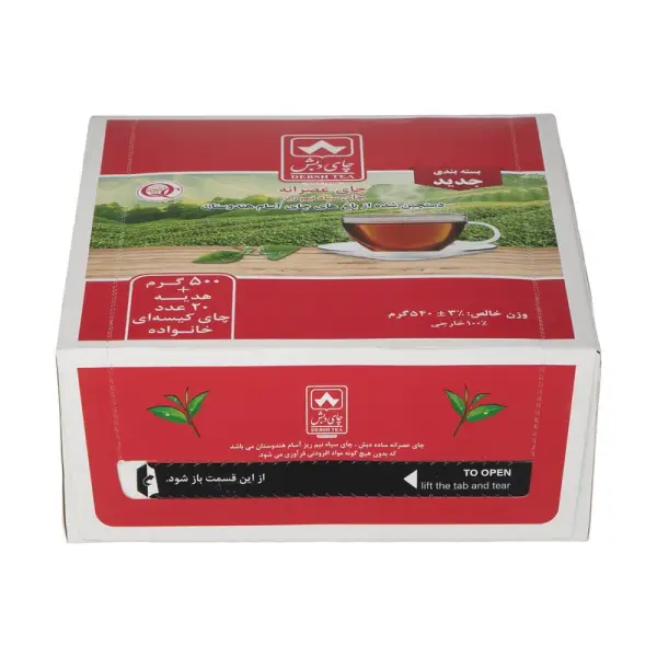 چای سیاه عصرانه نیم ریز دبش - ۵۰۰ گرم به همراه ۲۰ عدد چای کیسه ای خانواده
