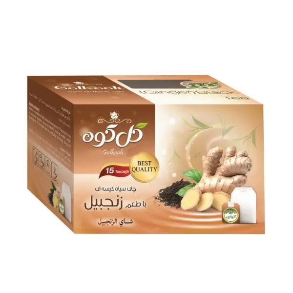 چای سیاه کیسه ای با طعم زنجبیل گلکوه بسته ۱۵ عددی