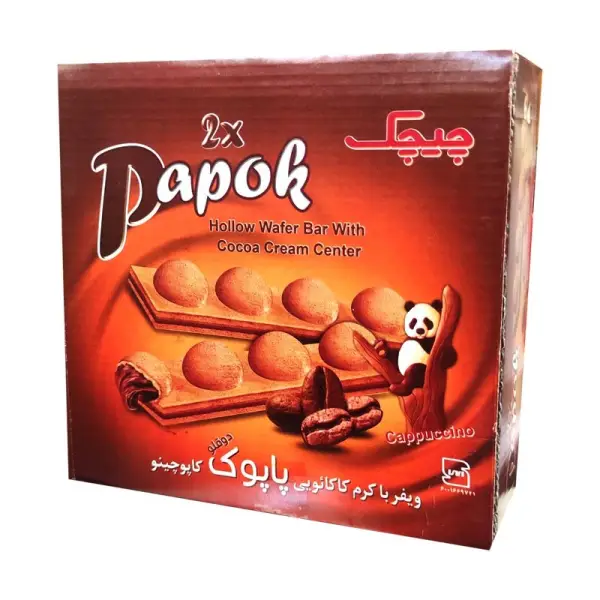 ویفر پاپوک دو قلو با طعم کاپوچینو چیچک - ۵۰ گرم بسته ۱۲ عددی
