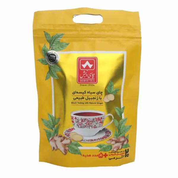 چای سیاه کیسه ای با زنجبیل طبیعی چای دبش بسته ۲۵ عددی